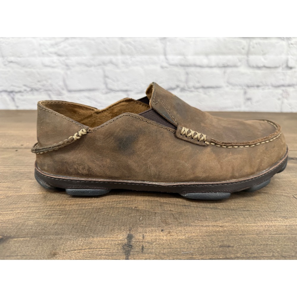 Olukai Moloa Slip On Loafers Brown Leather Comfort Casual Shoes Men's 8.5 - Picture 8 of 9